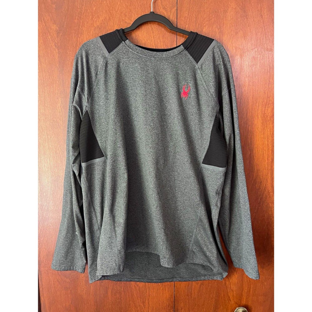 Spyder Active Mens Gray Long Sleeve Athletic Crew Neck Shirt Base Layer Proweb L